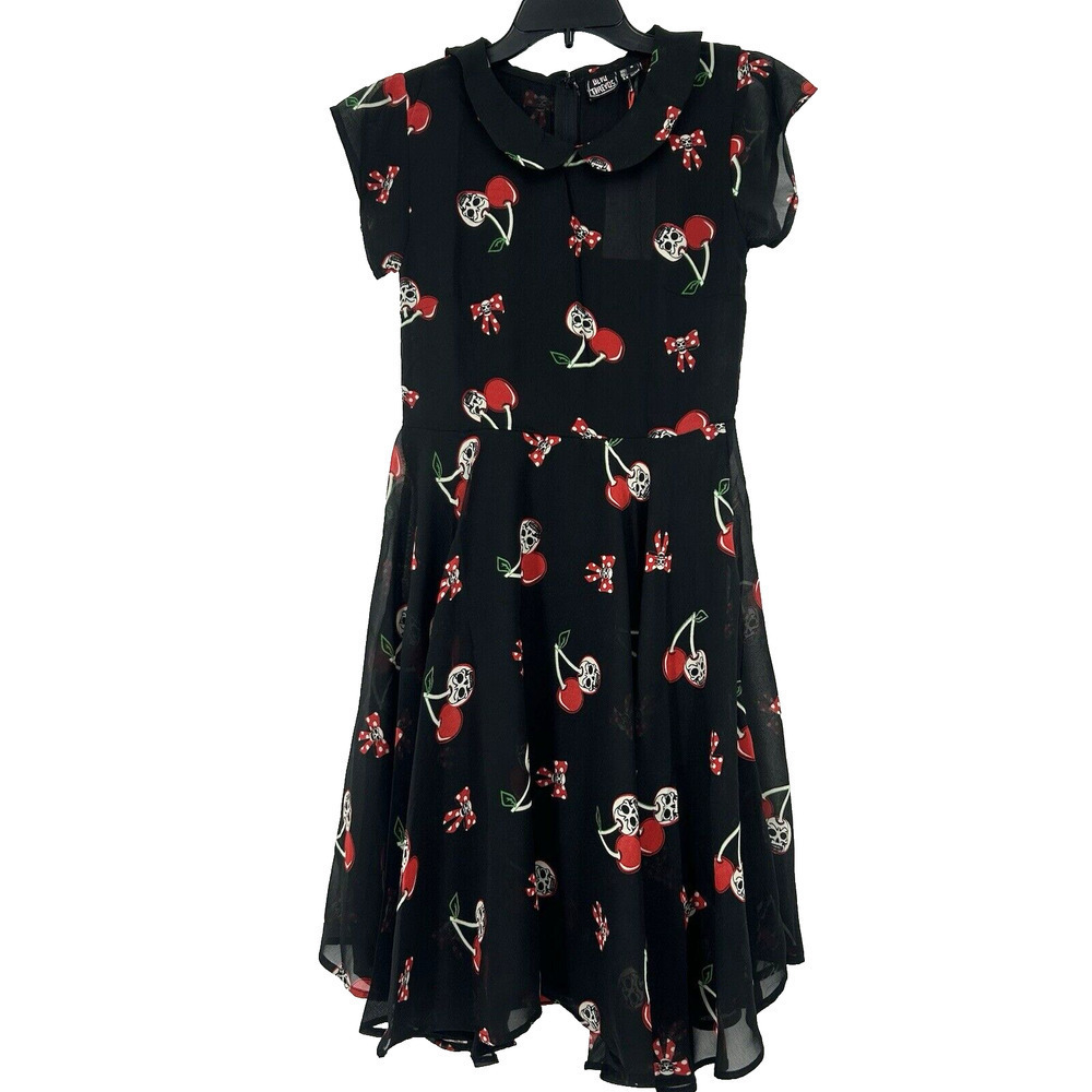 NEW Dead Threads Midi Dress Black Skulls Cherries Fit Flare Gothic Goth Size S